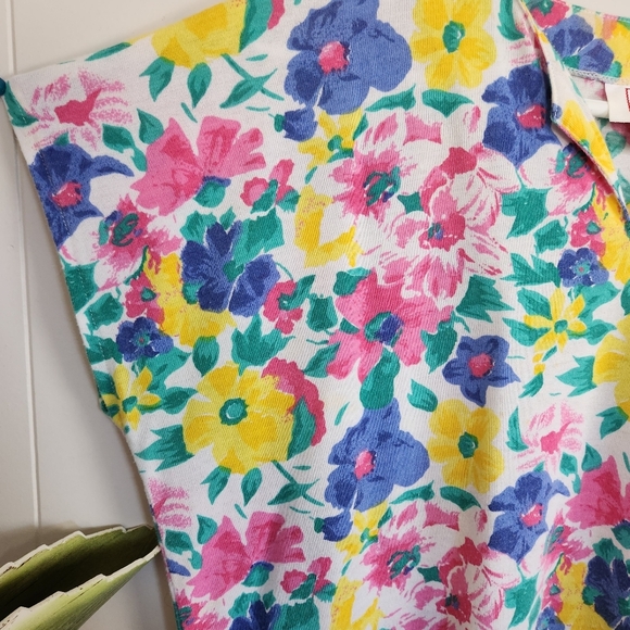 Vintage 1980s Pink Short Sleeve Bright Floral Blouse Top 80s Office Preppy 90s - Picture 4 of 9